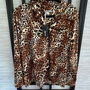 NWT Joan Vass leopard print cheetah long sleeve pajama top. Size L